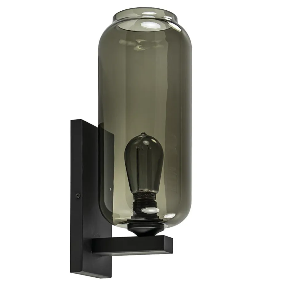 Wandlamp Lett zwart + smoke glas>Straluma Online