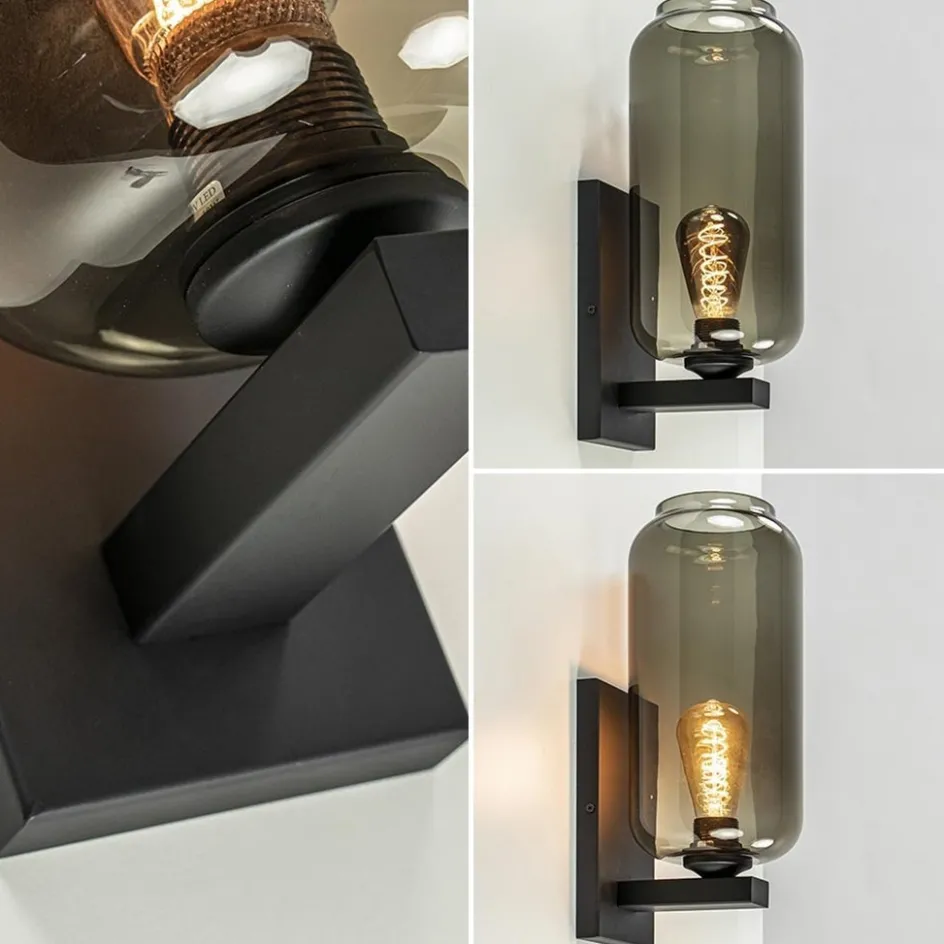 Wandlamp Lett zwart + smoke glas>Straluma Online