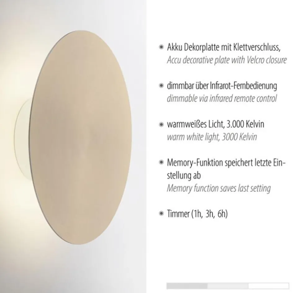 Wandlamp op accu goud 3-standen dimbaar>Straluma