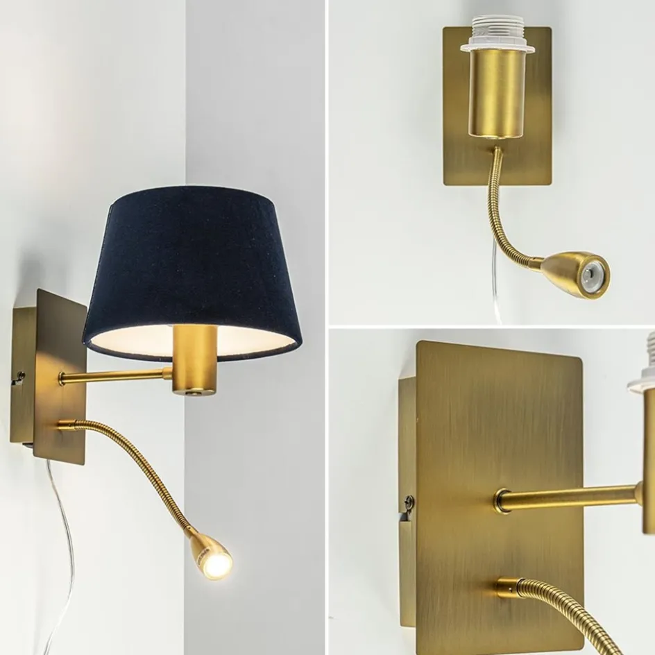 Wandlamp Regina antiek brons met leesarm exclusief kap>Straluma Clearance