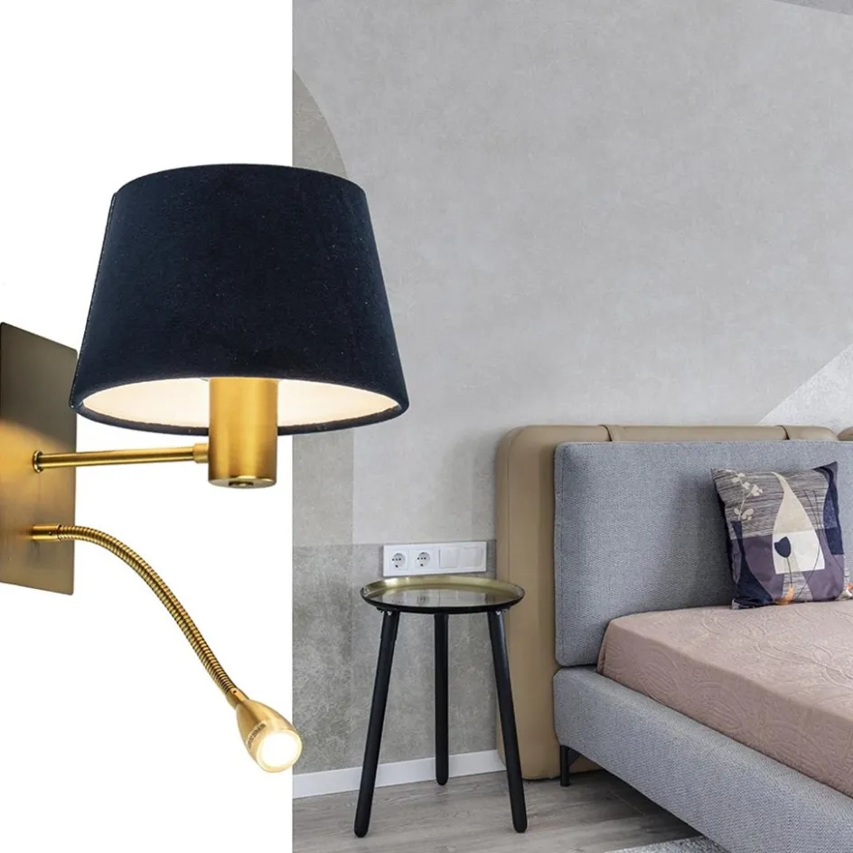 Wandlamp Regina antiek brons met leesarm exclusief kap>Straluma Clearance