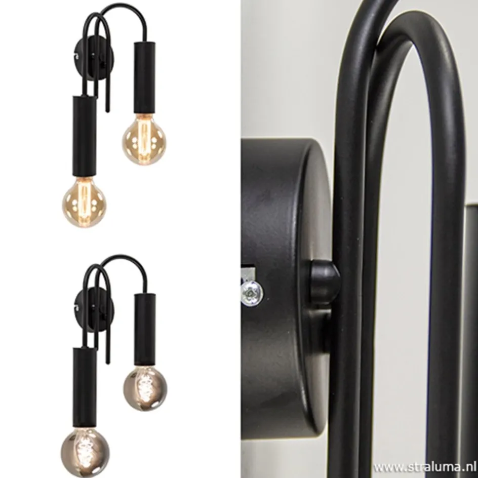 Wandlamp toog dubbel zwart>Straluma