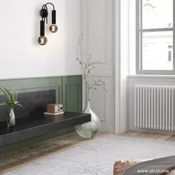 Wandlamp toog dubbel zwart><noscript><img width=