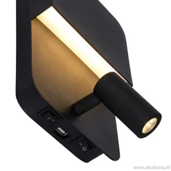 Wandlamp zwart + leesspot en usb><noscript><img width=