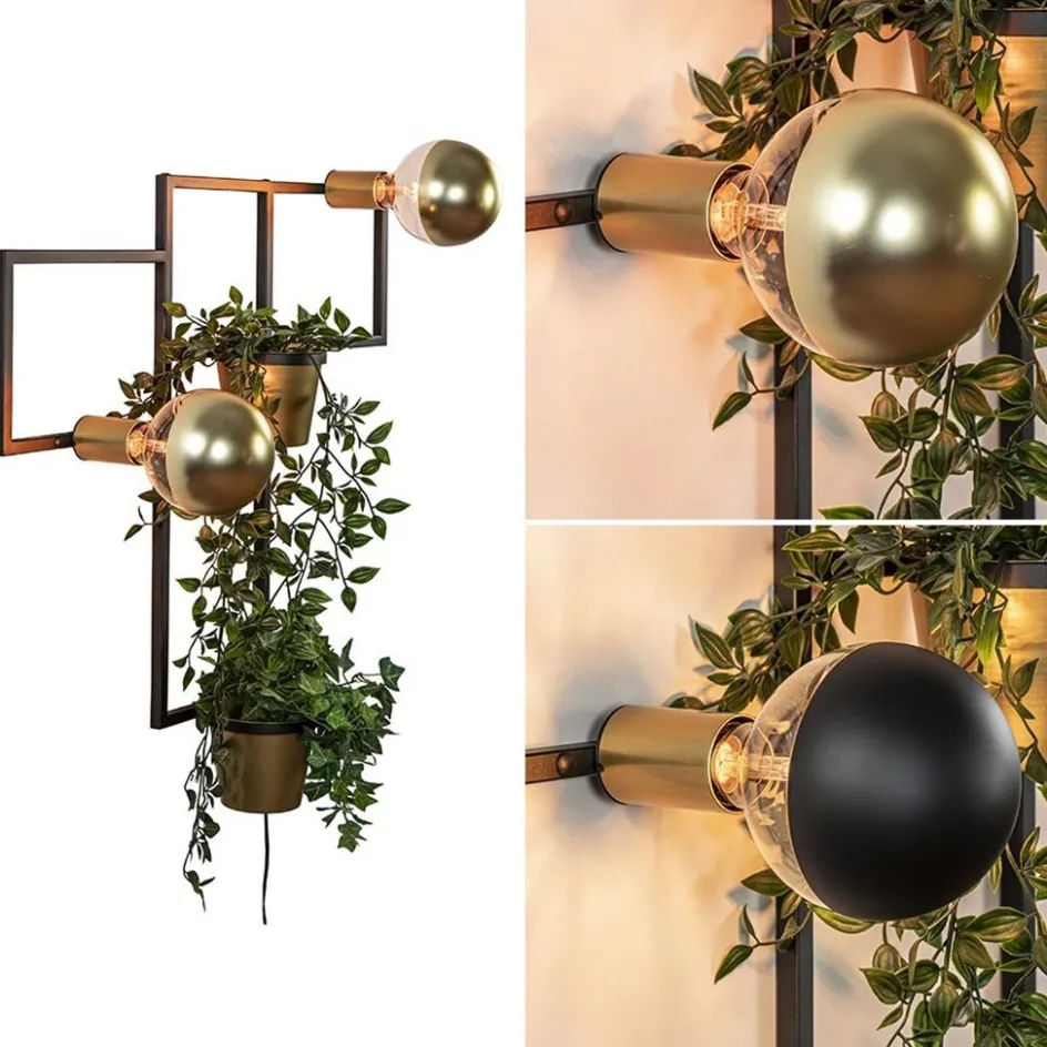 Wandlamp zwart/goud inclusief plantenpotten>Straluma Discount
