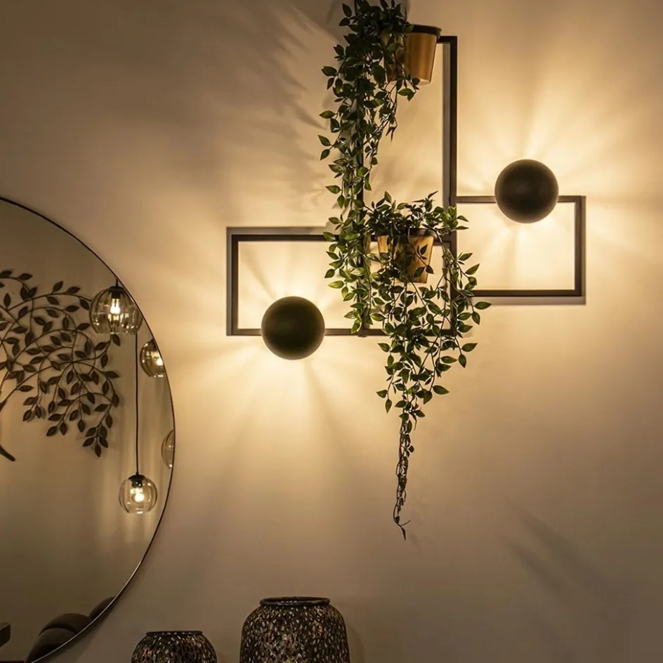 Wandlamp zwart/goud inclusief plantenpotten>Straluma Discount