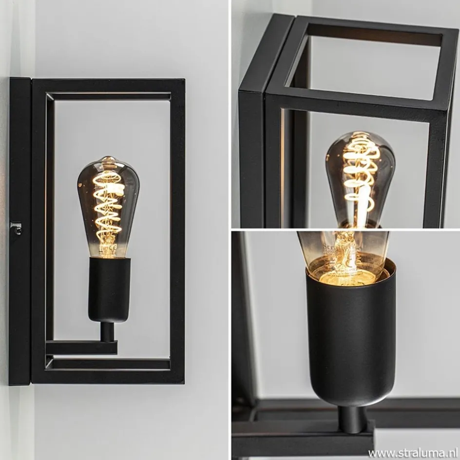 Wand-/plafondlamp rechthoek frame zwart>Straluma Sale