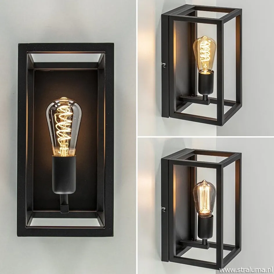 Wand-/plafondlamp rechthoek frame zwart>Straluma Sale