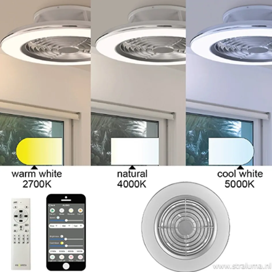 Zilveren ventilator met LED en bluetooth>Straluma Sale