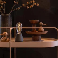 Zwart houten tafellamp oplaadbaar met helder glas></noscript>Straluma Discount