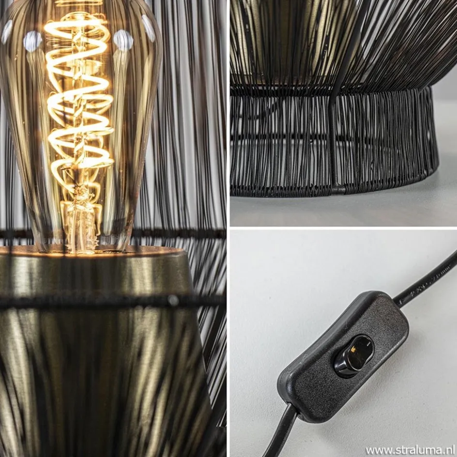 Zwart metalen tafellamp Vitora met brons>Straluma Clearance