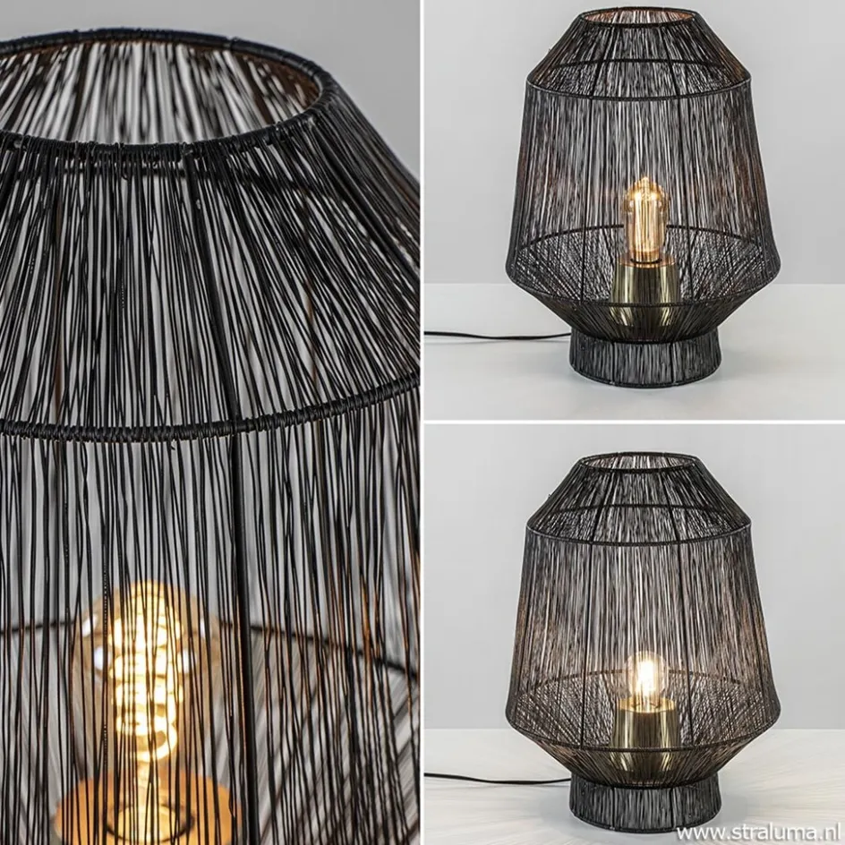 Zwart metalen tafellamp Vitora met brons>Straluma Clearance