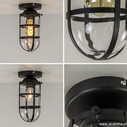 Zwarte Kooi- plafondlamp met glas></noscript>Straluma Outlet