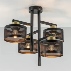 Zwarte 4-lichts plafondlamp met ronde kappen>Straluma