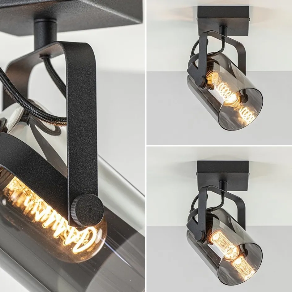 Zwarte plafond/wandlamp met titanium glas>Straluma New