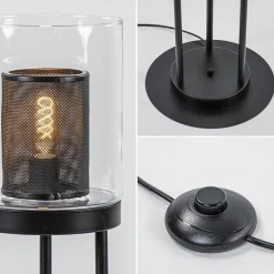 Zwarte vloerlamp met cilinder kap helder glas><noscript><img width=