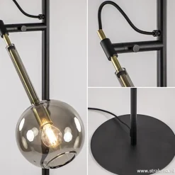 Zwart/messing vloerlamp met smoke glas></noscript>Straluma Hot