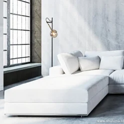 Zwart/messing vloerlamp met smoke glas></noscript>Straluma Hot